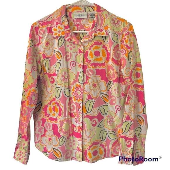 Natalie & Me Weekend Women’s Blouse Size L Pastel Floral Button Long Sleeve - Picture 3 of 4